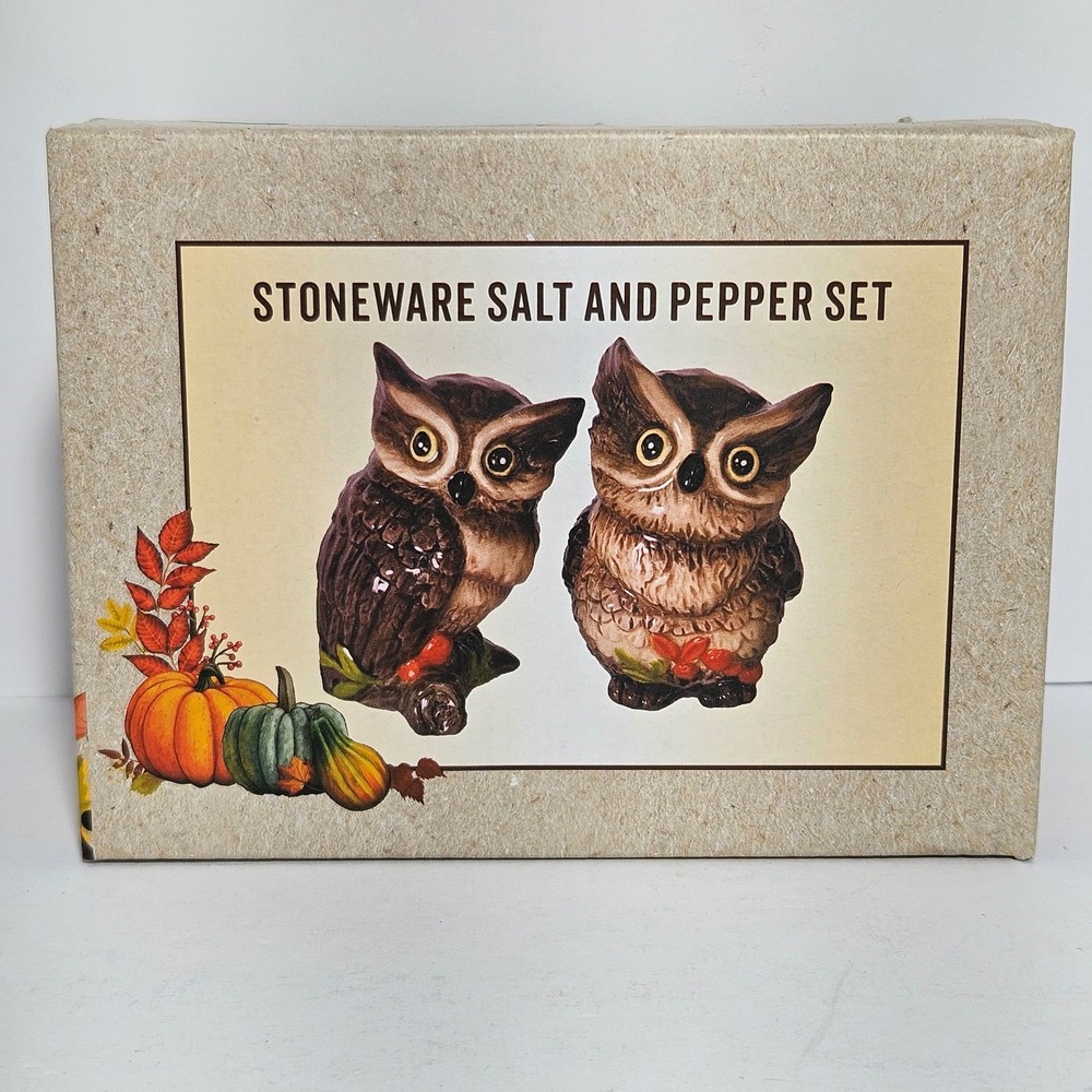 Cracker Barrel Owl Stoneware Salt and Pepper Shaker Set Fall Autumn Decor NEW